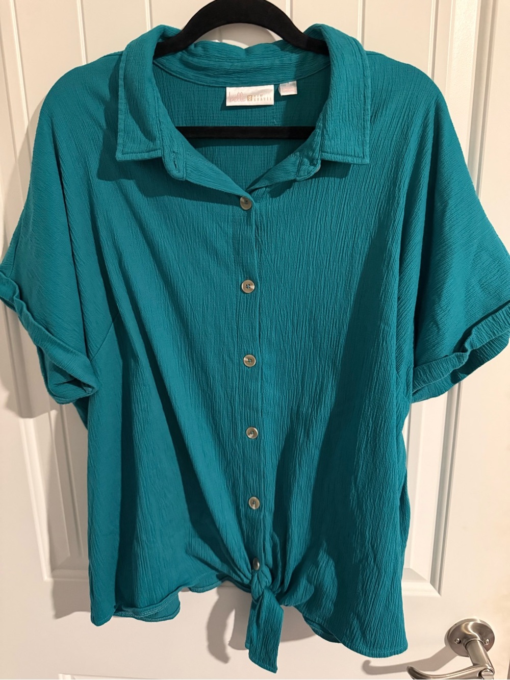 Belle by Kim Gravel Teal Button-Front Tie-Hem Top 2x